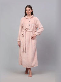 KLOTTHE Pink Shirt Collar Woollen Bath Robe With Belt