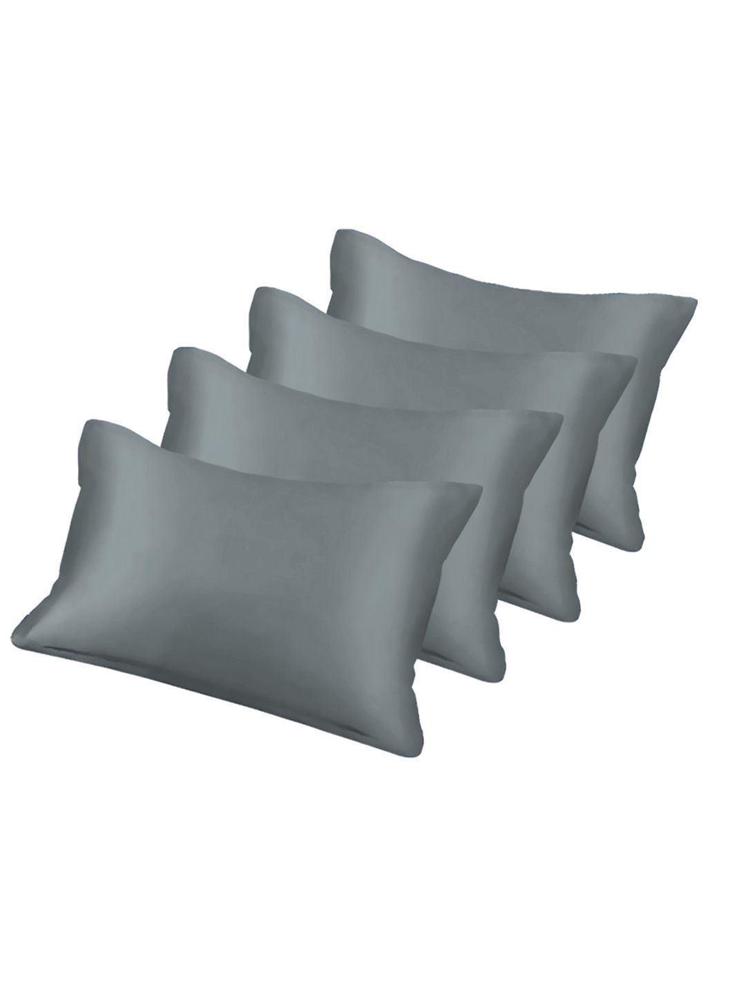 KLOTTHE Grey Blue Solid Fitted 300 TC Double King Fine Bedsheet With 4 Pillow Covers