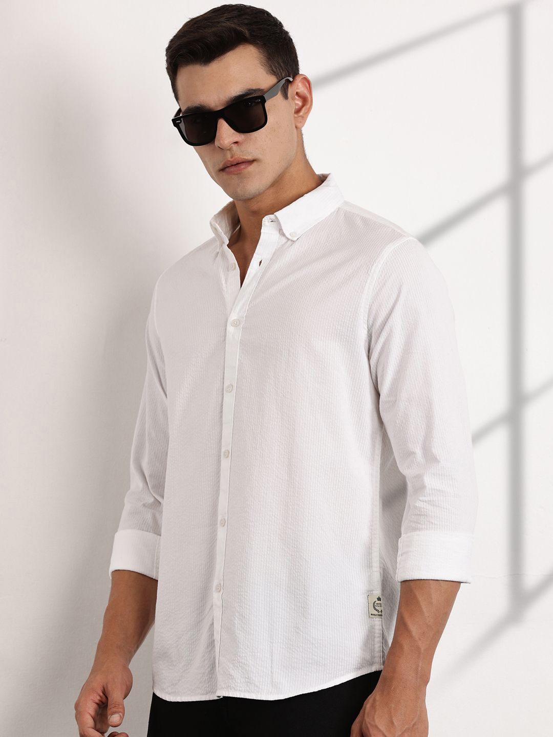 Thomas Scott Men Premium Regular Fit Long Sleeves Pinstripes Casual Shirt
