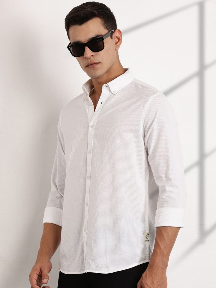 Thomas Scott Men Premium Regular Fit Long Sleeves Pinstripes Casual Shirt