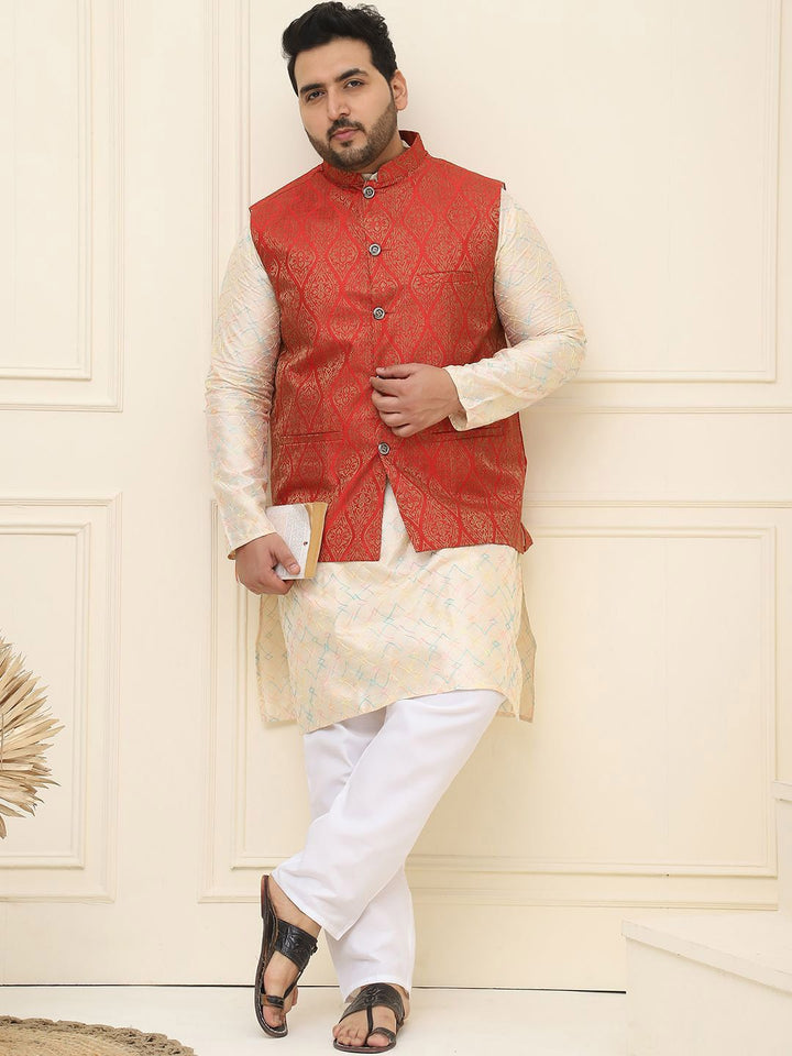 SOJANYA PLUS Lelaki Plus Size Printed Mandarin Collar Nehru Jaket