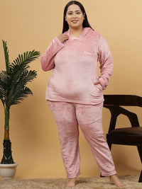 KLOTTHE Women Solid Plus Size Hooded Nightsuit
