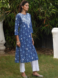 House of Chikankari Women Floral Printed Thread Work Indie Prints Kurta