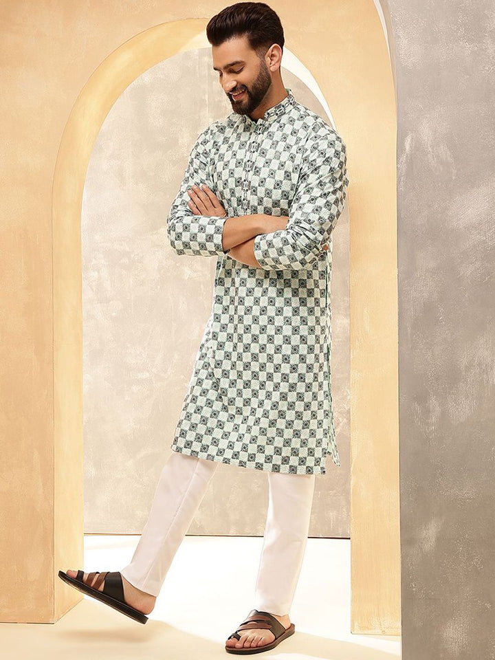 SOJANYA Kurta Kerja Benang Sulam Geometri Lelaki