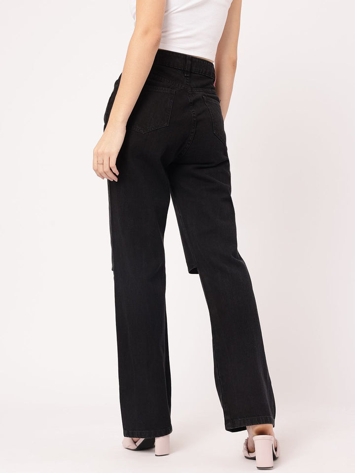 DressBerry Women Rebel Slash Knee Straight Fit Pure Cotton Jeans