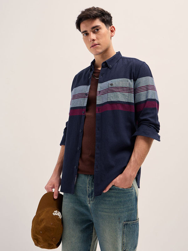 Kolar Bear Rumah Bear-Down Multi Striped Cotton Slim Shirt Shirt Shirt