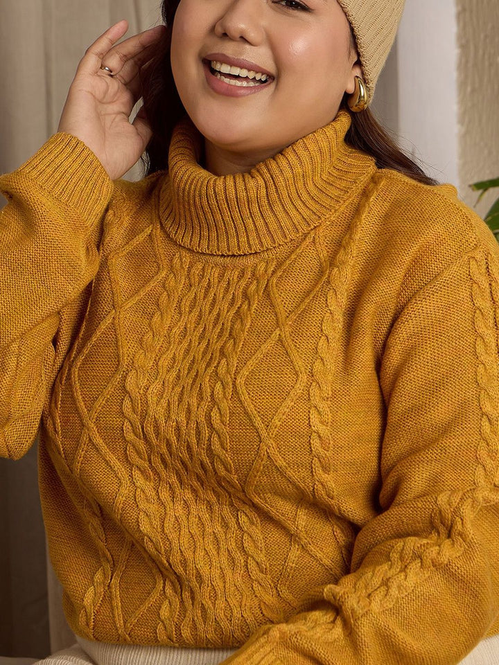 Berrylush Curve Women Plus Size Cable Knit Turtle Neck Pullover Sweater