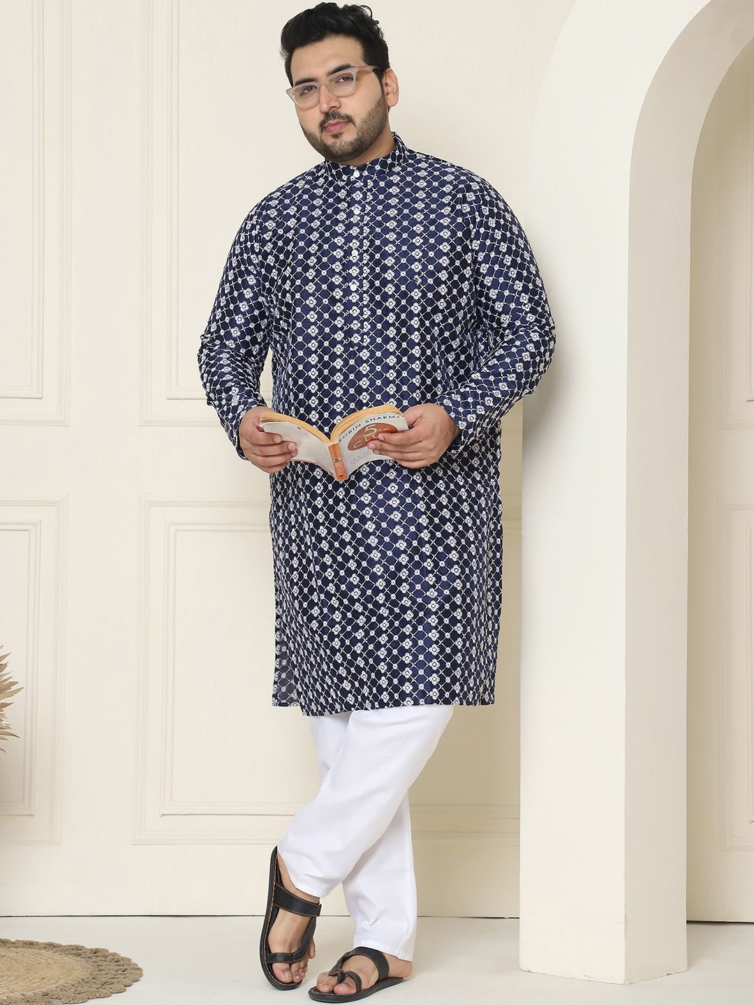 SOJANYA PLUS Kurta Lurus Kolar Mandarin Sulam Bunga