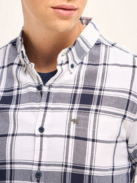 THE BEAR HOUSE Men Button-Down Collar Tartan Checked Cotton Slim Fit Casual Shirt