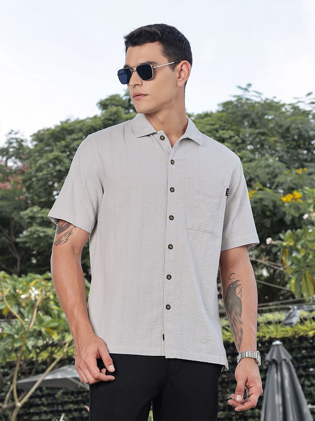Thomas Scott Men's Premium Seersucker Cotton Casual Shirt