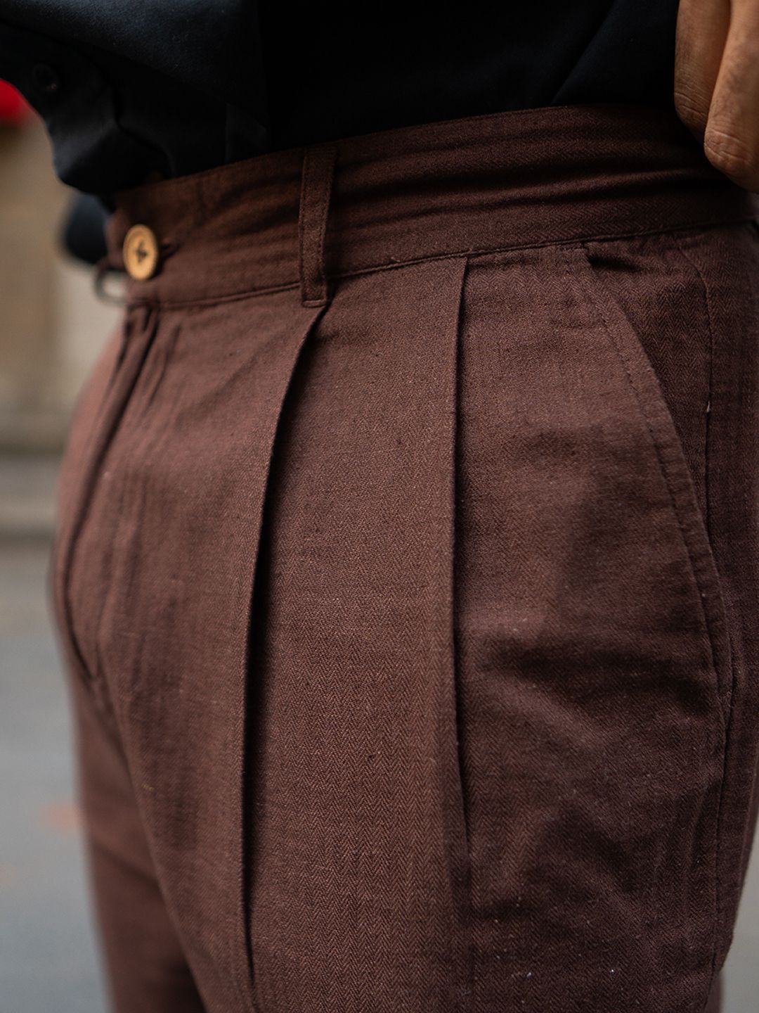 Powerlook Men lelaki Linen Pepejal Coklat Seluar biasa