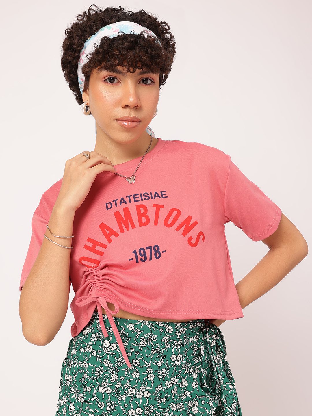 DressBerry Basic Bee Printed Ruched Drop-Sleeves Top