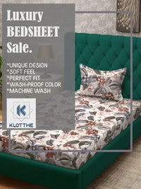 KLOTTHE Beige & Grey Floral Printed Flat 300 TC Single 7D Bedsheet With Pillow Cover