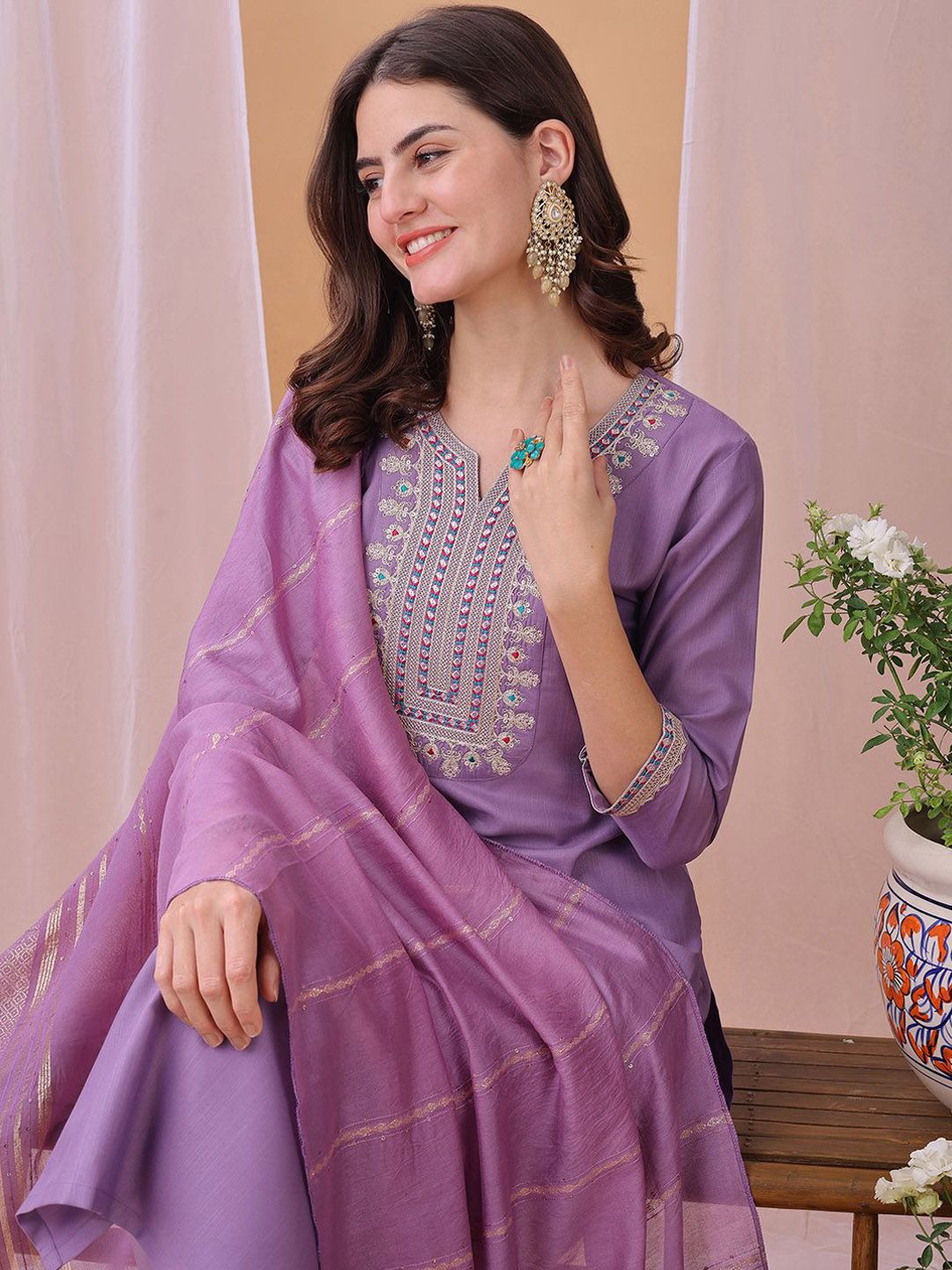 KALINI Women Floral Embroidered Kurta with Trousers & Dupatta