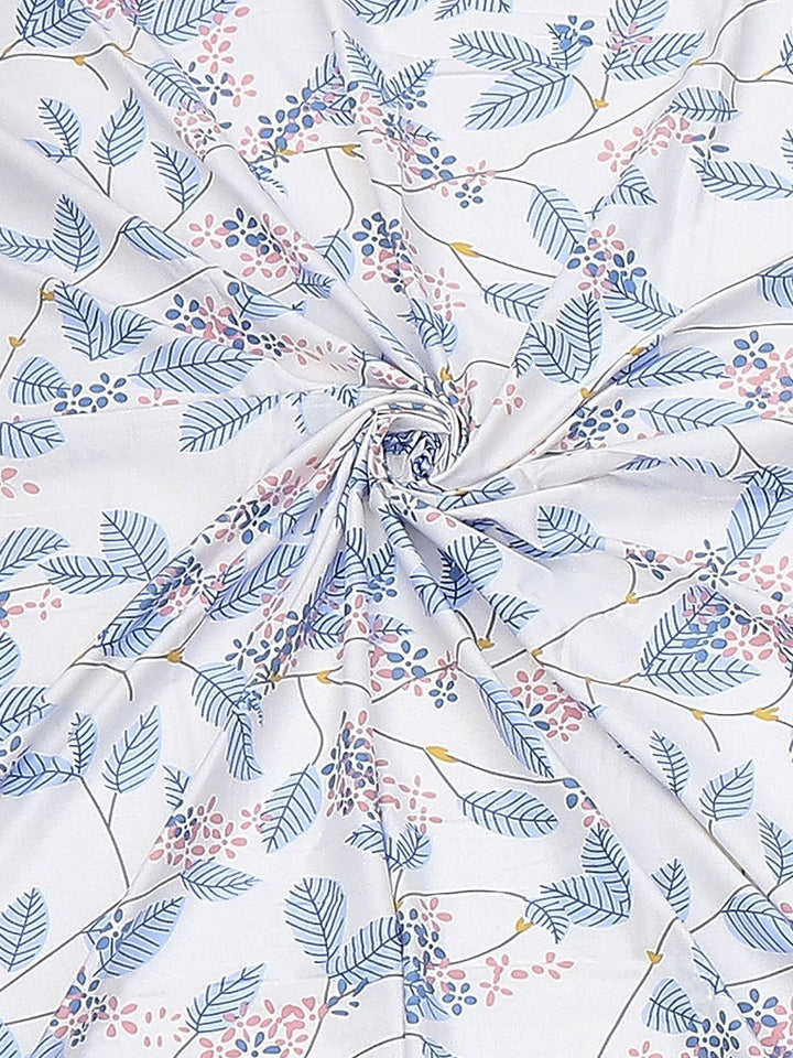 Monte Carlo Pixel Blue & White Floral Printed 120 TC Single Bedsheet Set 1.52 m x 2.30 m