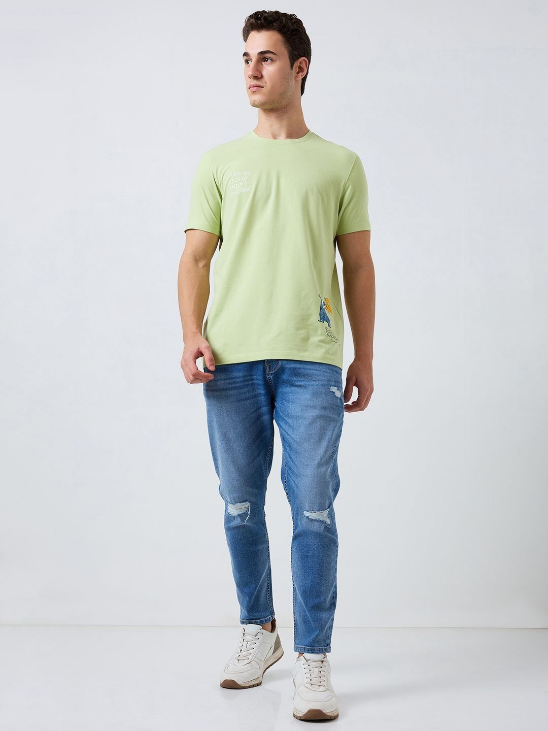 SPYKAR Men Typography Printed Round Neck Cotton Slim Fit T-shirt