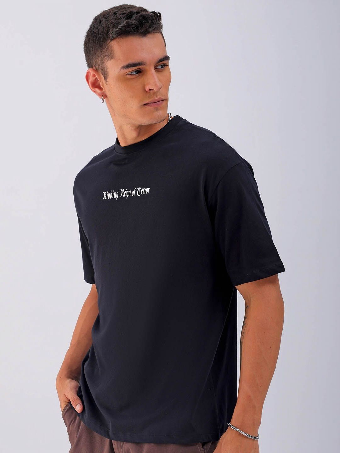 The Indian Garage Co Men Printed Raw Edge Boxy T-shirt