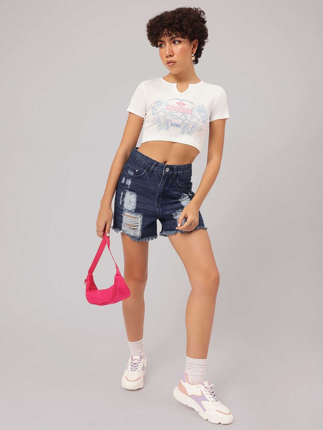 DressBerry Sweetheart Fest Printed Ribbed Crop T-shirt
