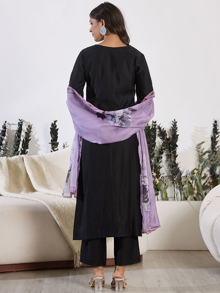 Indo Era Floral Embroidered Yoke Design Round Neck Regular Kurta With Trouser & Dupatta