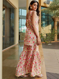 KALINI Floral Printed Gotta Patti Pure Cotton Kurta with Sharara
