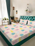 Myntra Elegant Homes Beige Cartoon Print 300 TC King Double Bedsheet dengan 2 Sarung Bantal