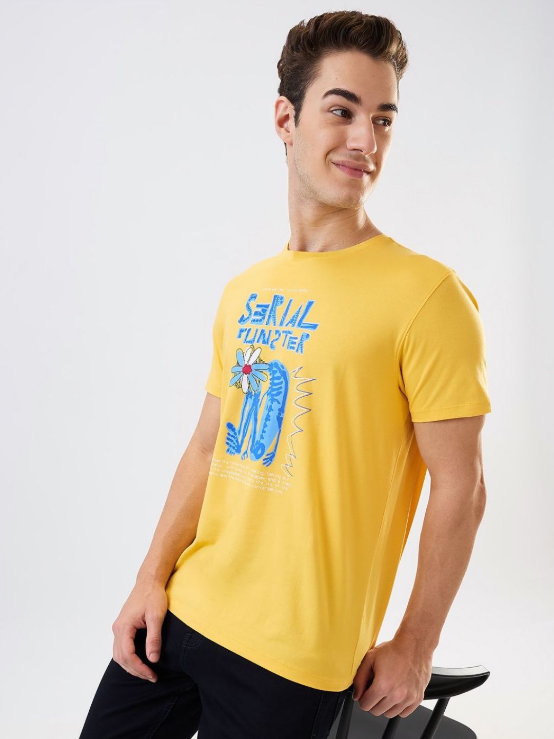 SPYKAR Men Graphic Printed Round Neck Cotton Slim Fit T-shirt