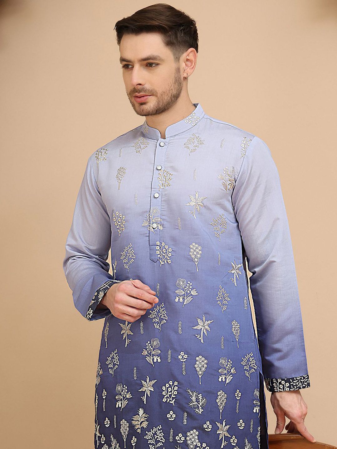 Jompers Men Floral Embroidered Regular Thread Work Kurta with Pyjamas
