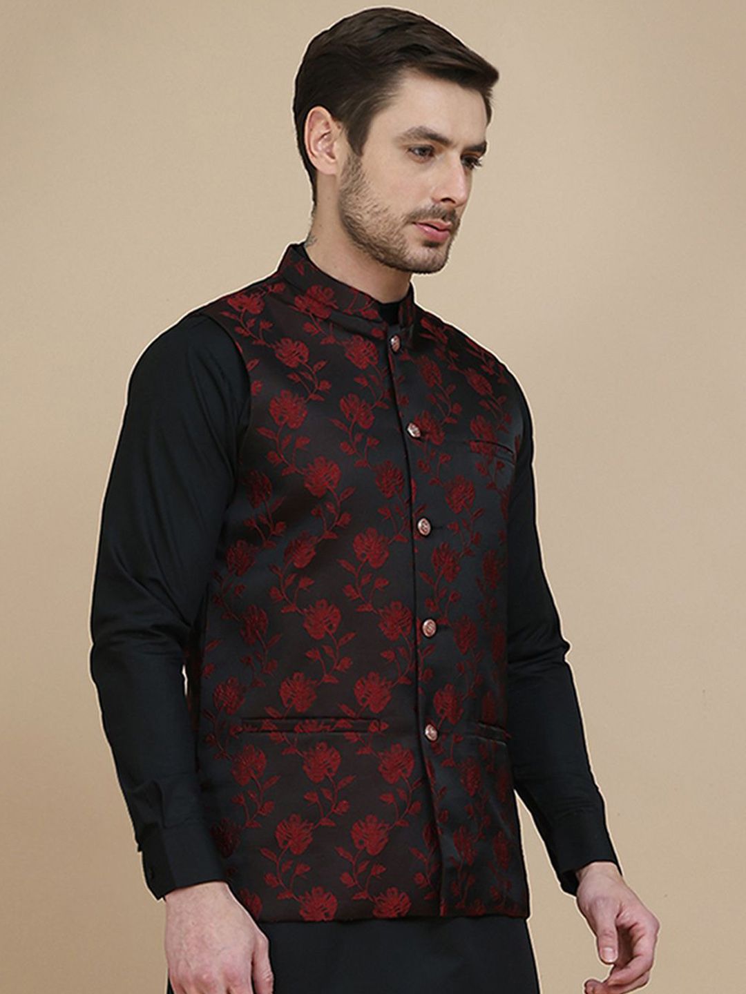 Jompers Embossed Woven Design Nehru Jacket