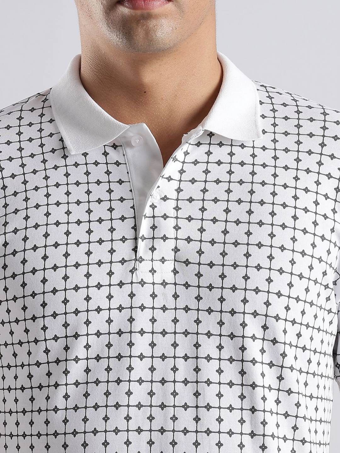 Baju-T Kapas Kolar Polo Bercetak Bunga ADRO