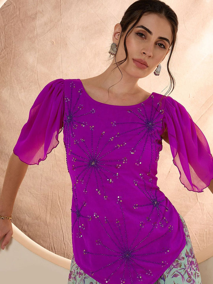 Antheaa Embellished Round Neck Top & Palazzo