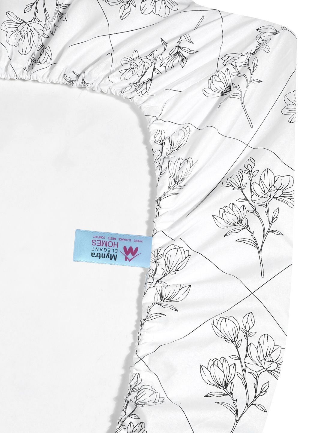 Myntra Elegant Homes White & Grey Floral 400 TC Bedsheet with 2 Pillow Covers