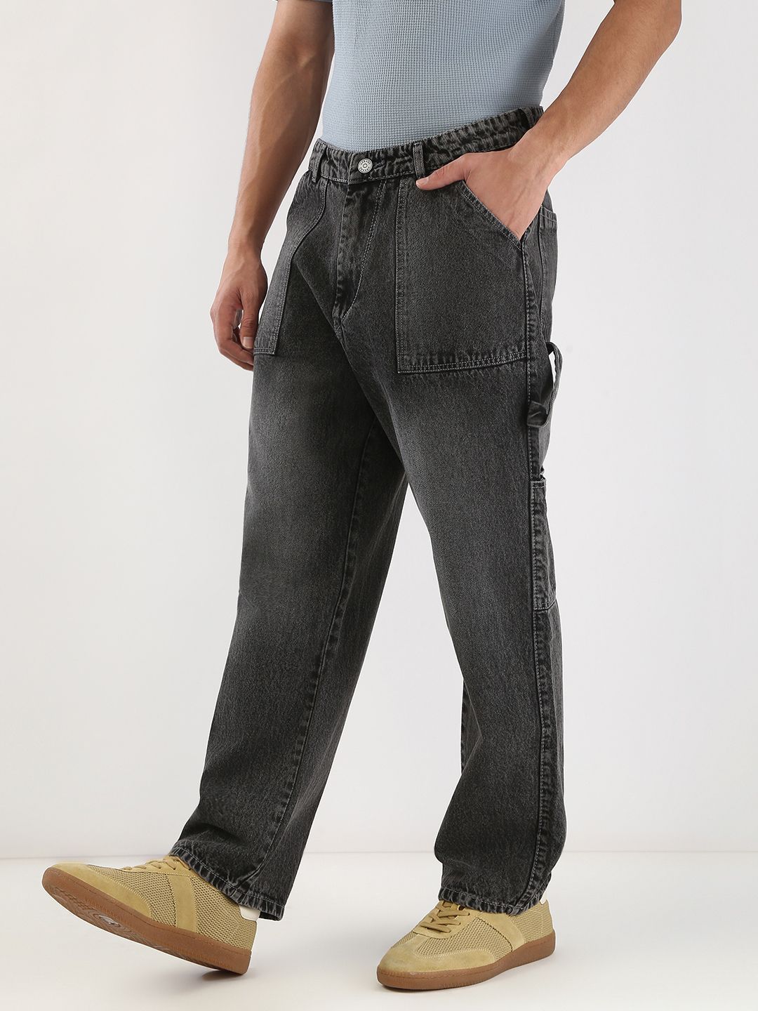 Urbano Fashion Men Loose Baggy Fit Carpenter Cargo Jeans With 6 Pockets Non-Stretchable