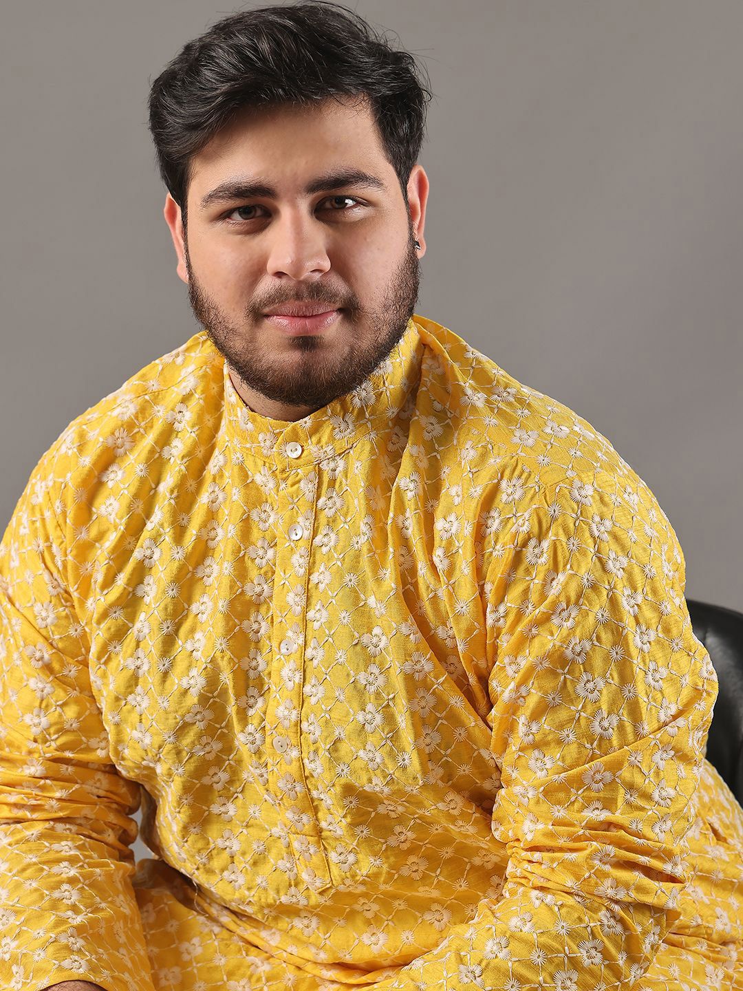 SOJANYA PLUS Saiz Bunga Sulam Benang Kerja Band Kolar Kurta Lurus