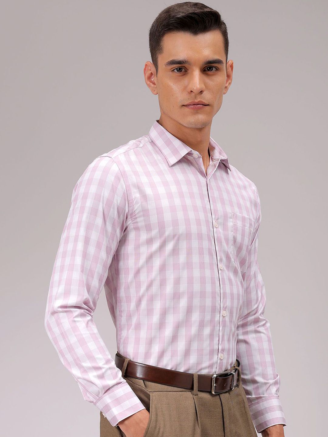 The Indian Garage Co. X Luxe Men Cutaway Collar Checked Slim Fit Formal Shirt