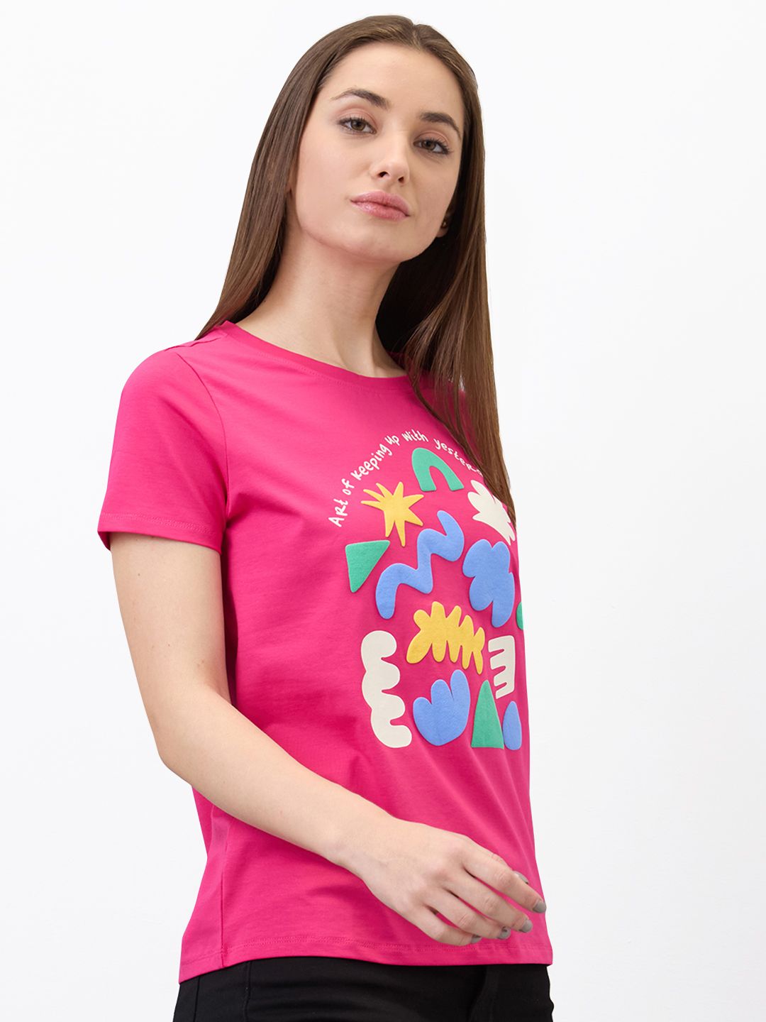 SPYKAR Women Regular Fit Typography Printed Round Neck Cotton T-shirt