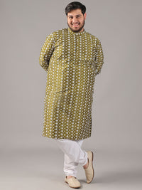 SOJANYA PLUS Plus Size Lelaki Kolar Jalur Sulam Bunga Kurta Lurus Dengan Piyama