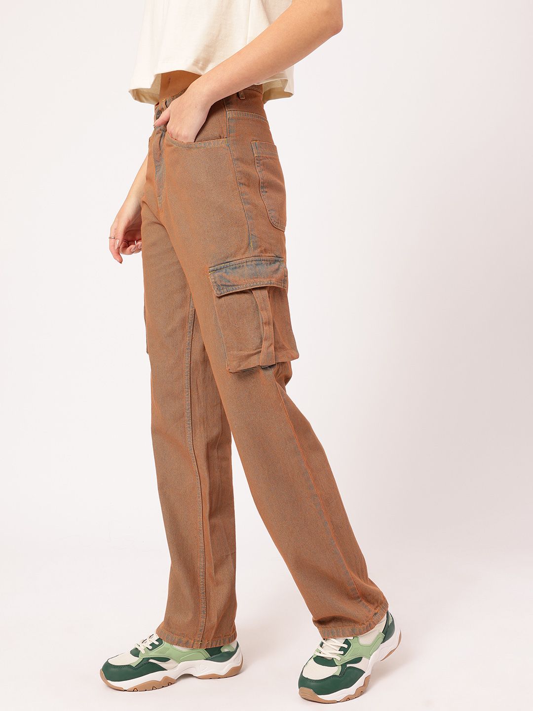 DressBerry Women Modern Minimalism Cargo Jeans with Colourwash