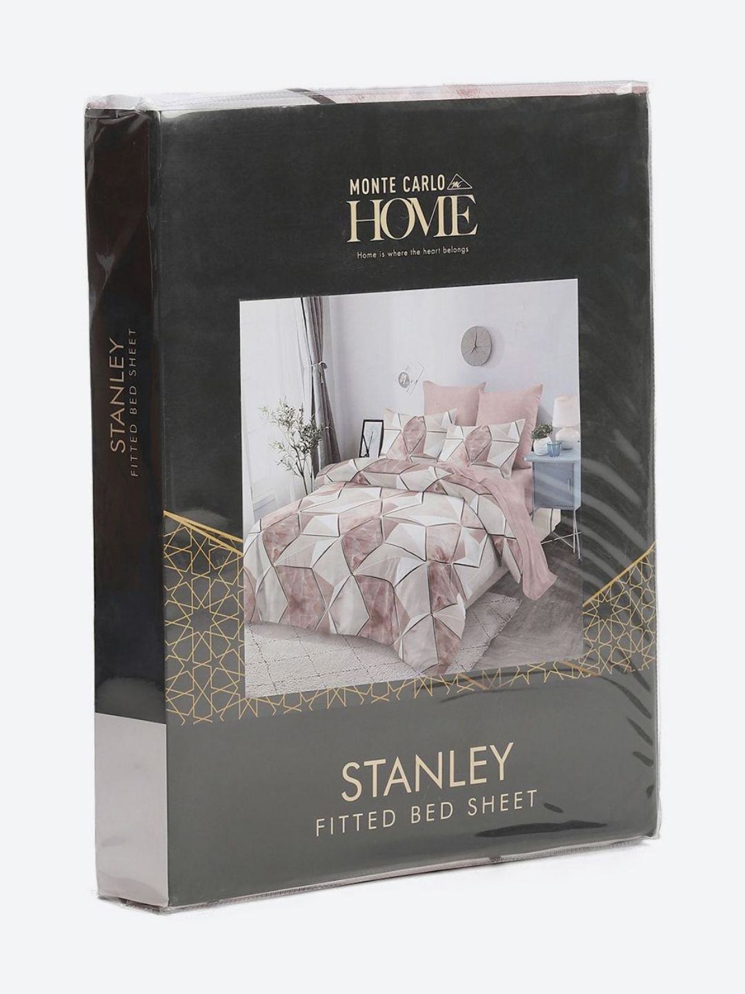 Monte Carlo Stanley Pink & Brown Geometric 144 TC King Bedsheet Set 1.85 m x 1.95 m