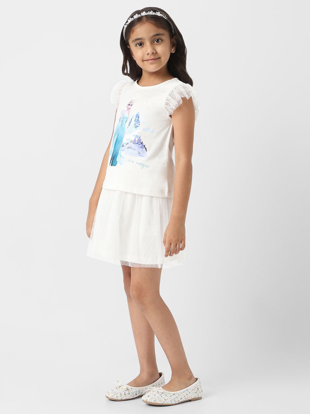 NautiNati Disney Frozen Elsa Girls Party Wear Set of Top and Tulle Skirt