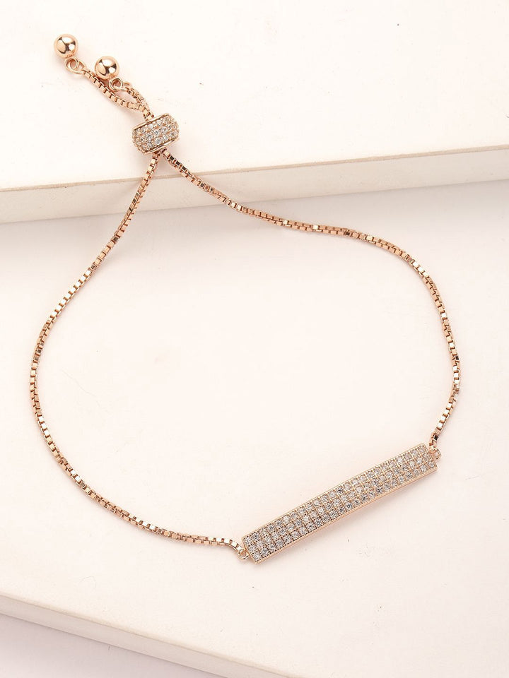 PANASH 925 Sterling Silver Rose Gold-Plated CZ-Studded Charm Bracelet