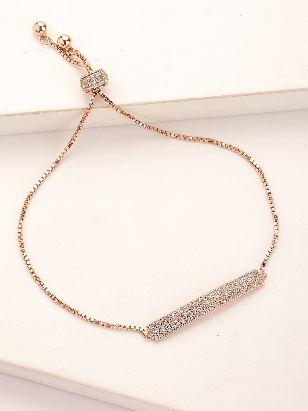 PANASH 925 Sterling Silver Rose Gold-Plated CZ-Studded Charm Bracelet