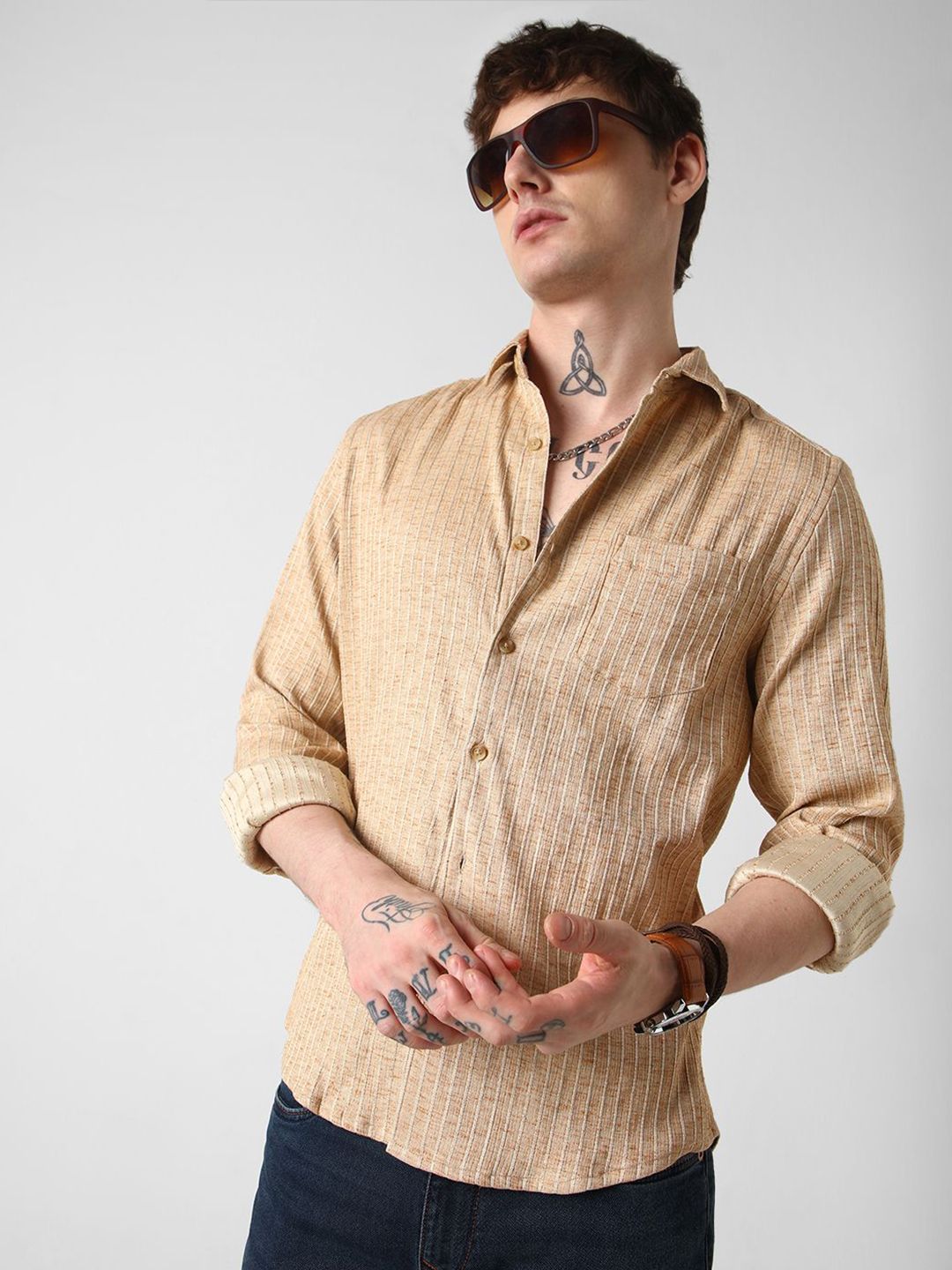 VASTRADO Men Classic Slim Fit Opaque Striped Casual Shirt