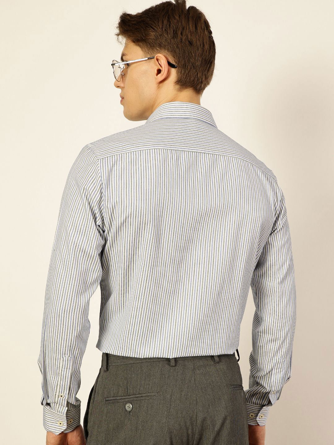 Thomas Scott Men Smart Spread Collar Pinstripes Striped Cotton Formal Shirt