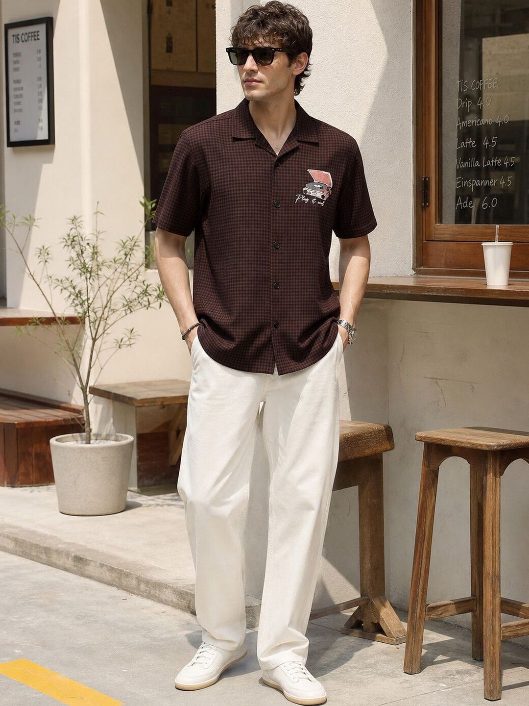 Eszett Gramophone Cuban Collar Cotton Shirt