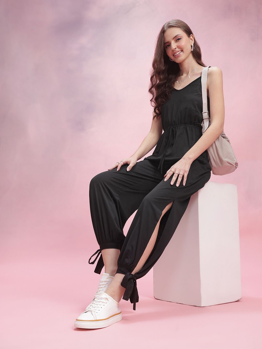 DressBerry Tie-Ups & Cut-Out Detail Shoulder Straps Basic Jumpsuit