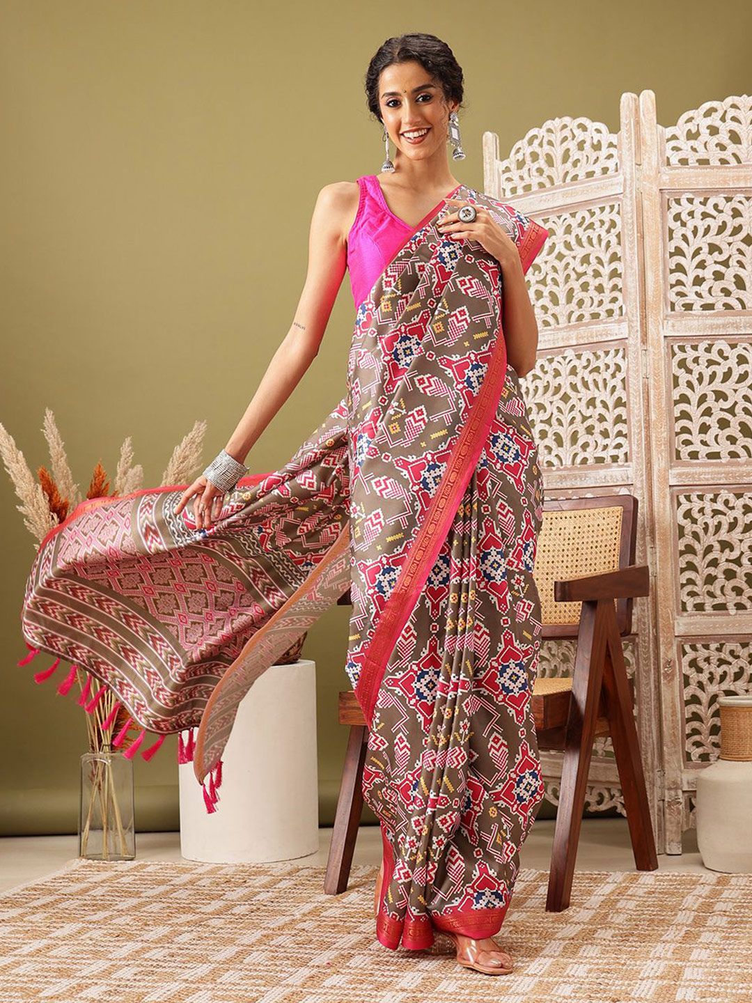 Silk Land Patola Ikat Digital Print Saree