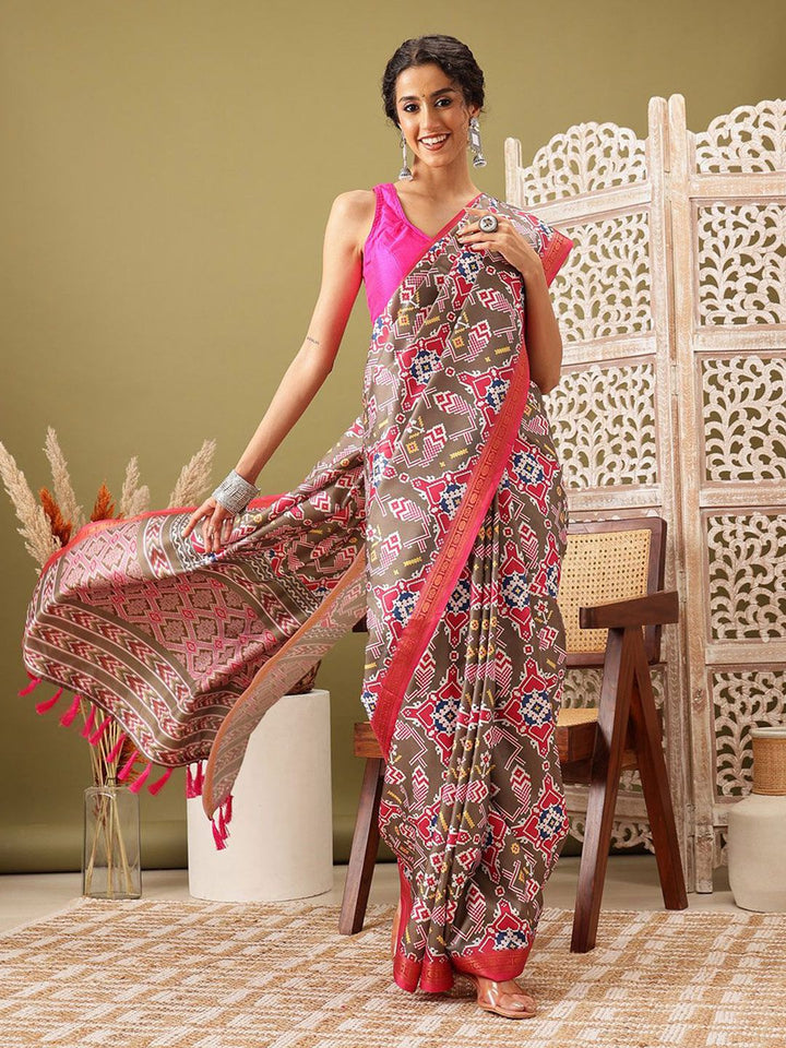 Silk Land Patola Ikat Digital Print Saree