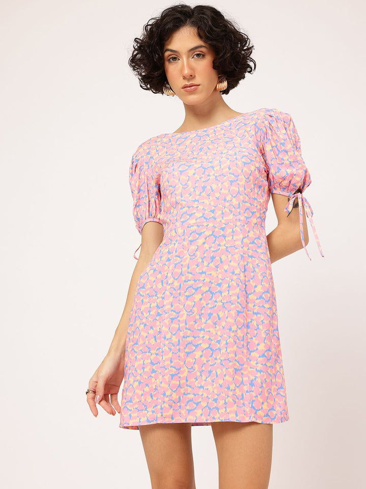 DressBerry Abstract Art Puff Sleeves A-Line Mini Dress