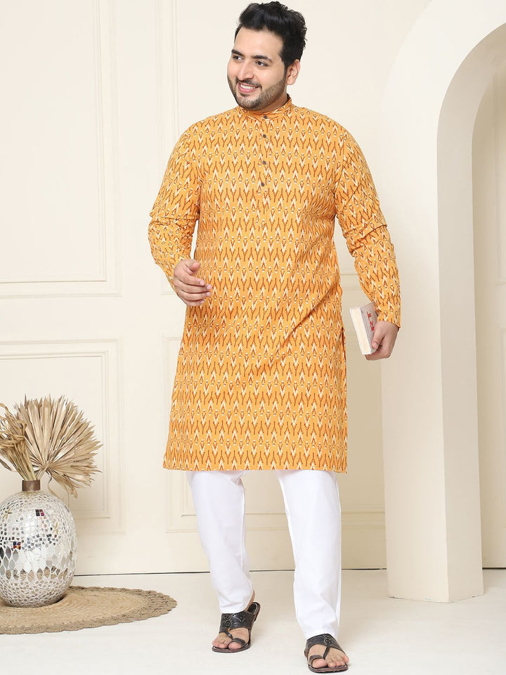 SOJANYA PLUS Geometric Printed Mandarin Collar Pure Cotton Straight Kurta with Pyjamas