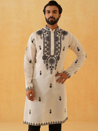 SOJANYA LUXE Ethnic Motifs Embroidered Thread Work Straight Kurta With Trousers